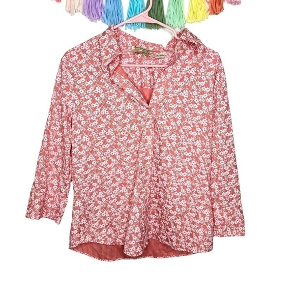 Eddie Bauer Vintage Wrinkle Resistant Floral 3/4 Sleeve Button Down Blouse Large - Picture 2 of 14